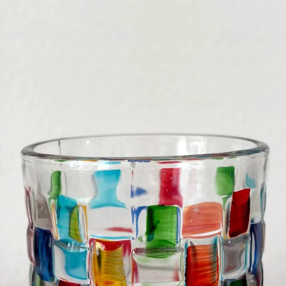 NEW Hand Painted Italian Crystal Whiskey Glasses 2pc 10oz Colorful Mosaic